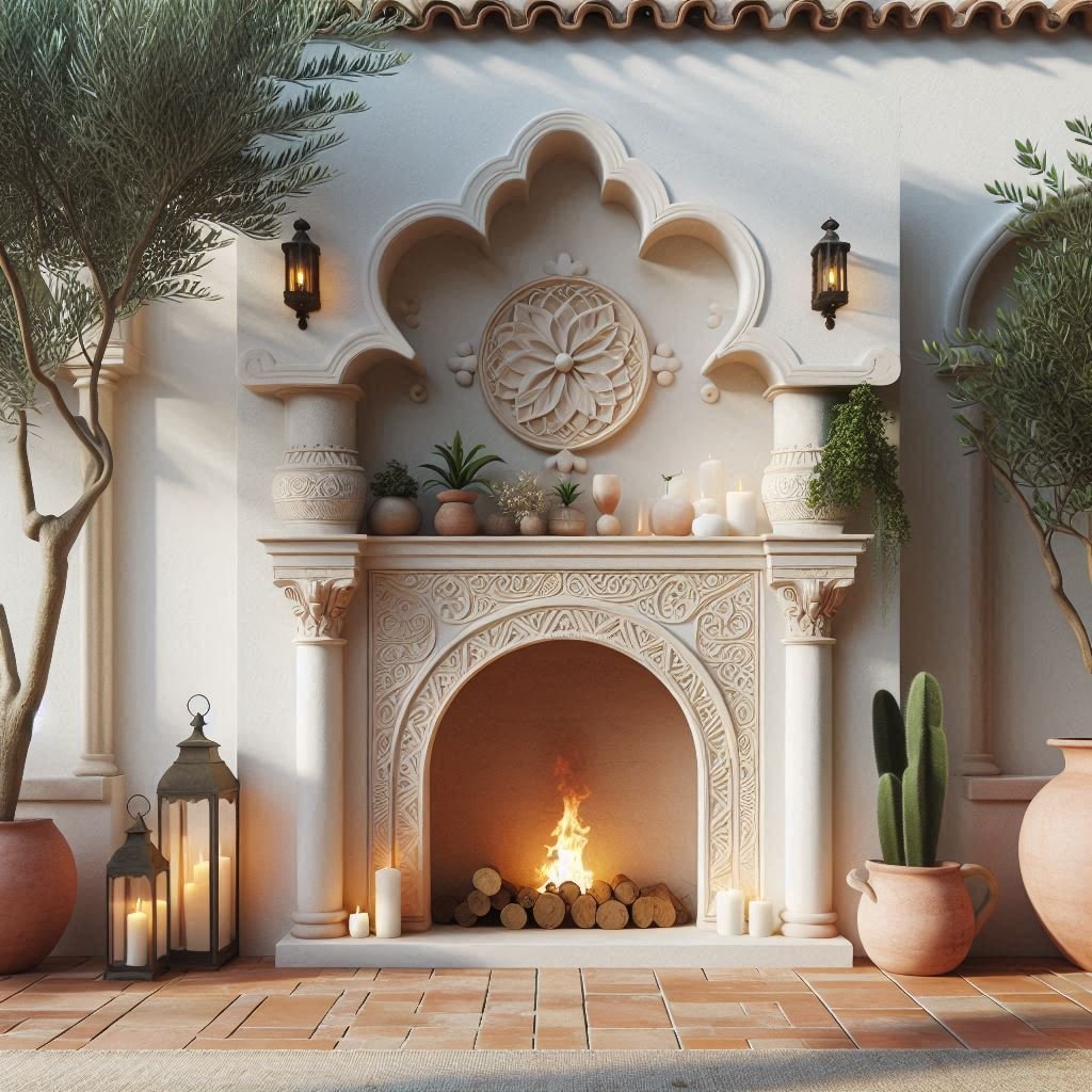 Mediterranean-Inspired Stucco Fireplace patio