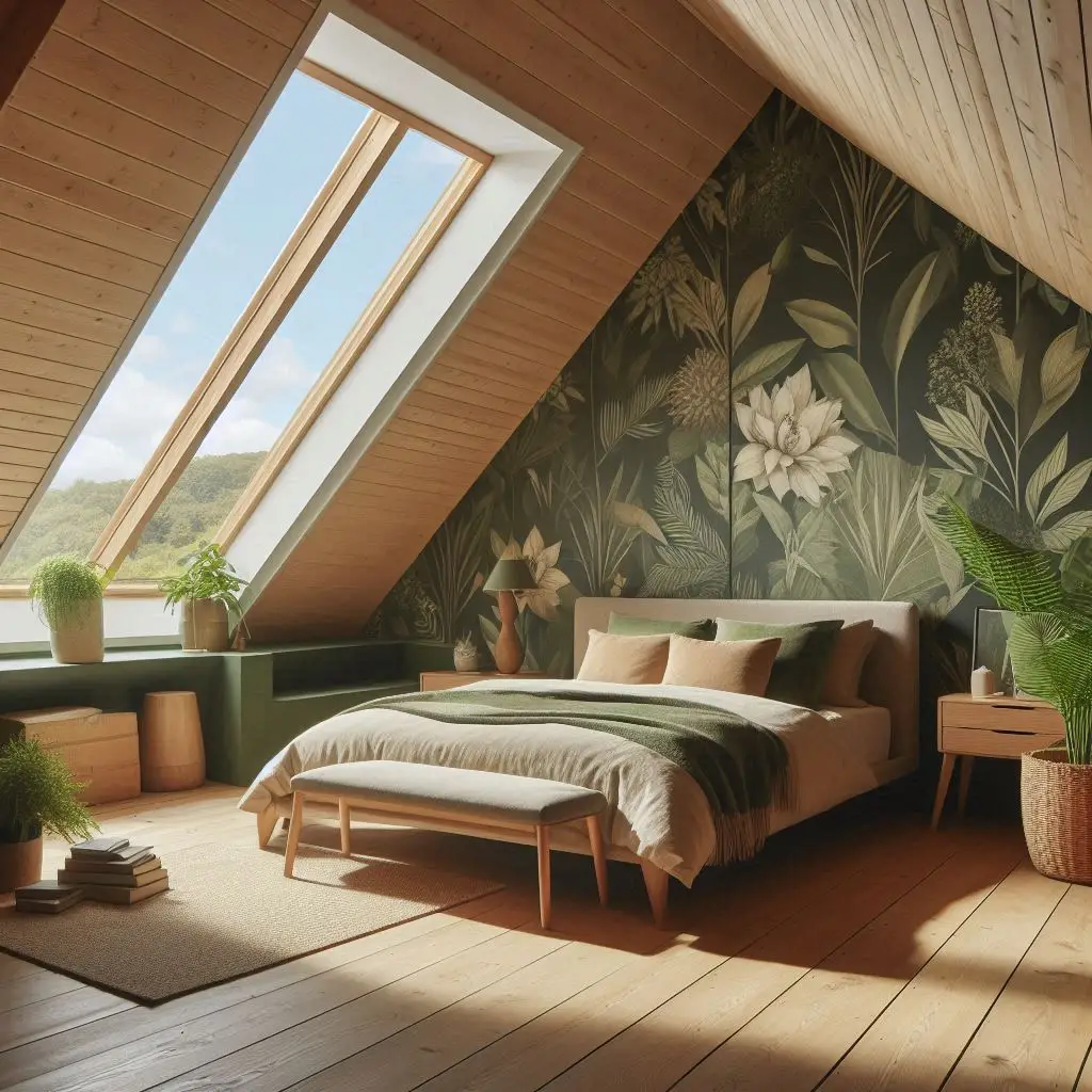 Botanical Wallpaper in Cozy Attic