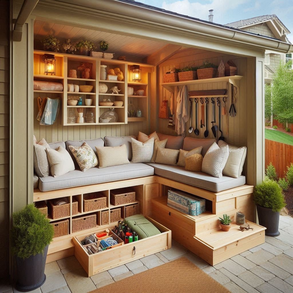 Built-In Benches With Storage patio