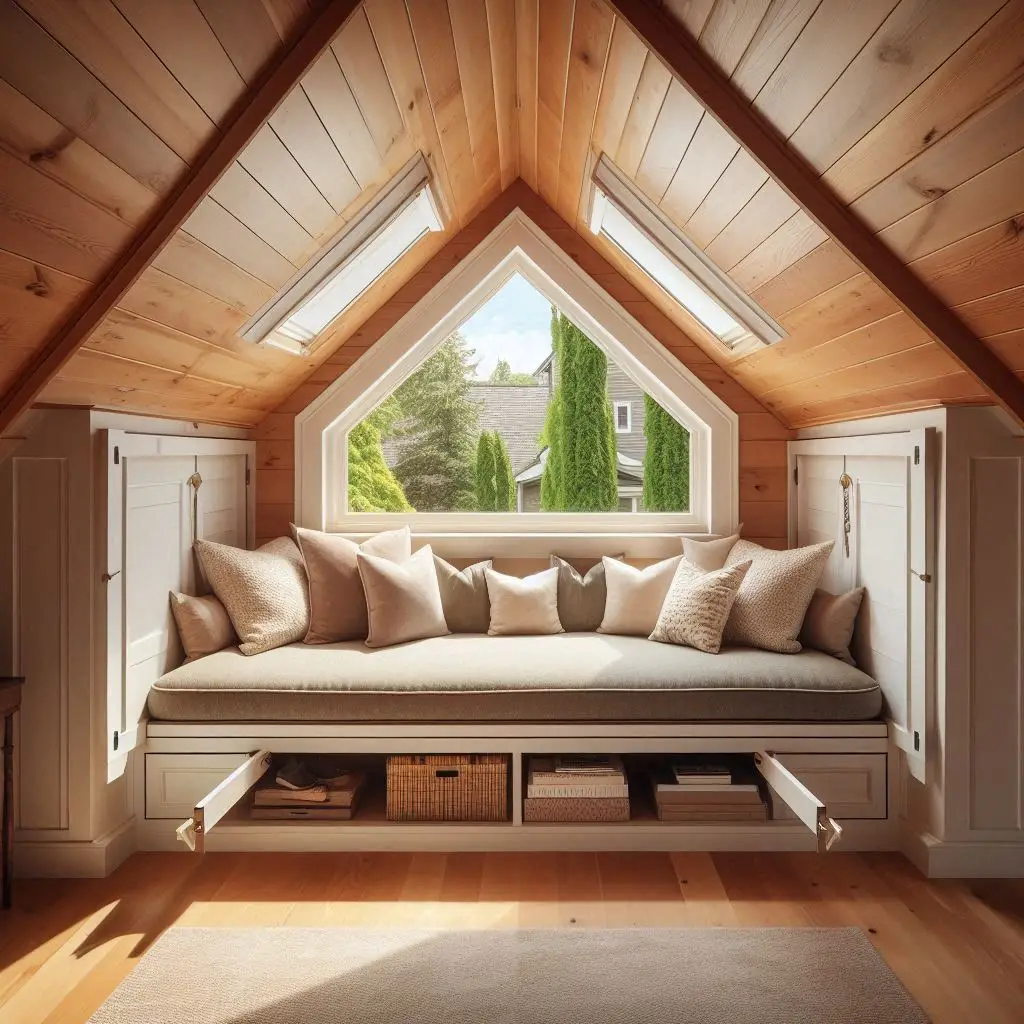 Cozy Window Seat With Secret Storage in the Attic
