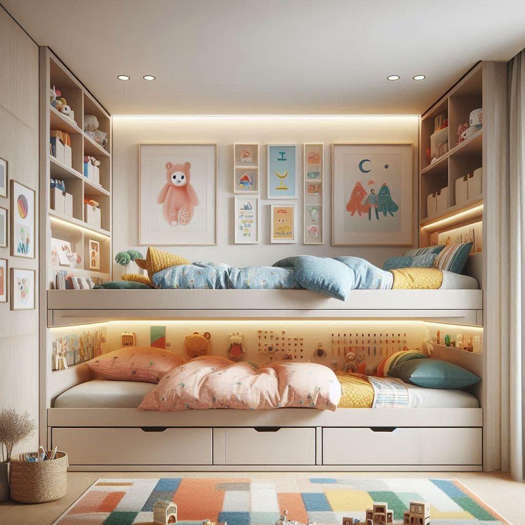 Space-Friendly Bed Stack kids room