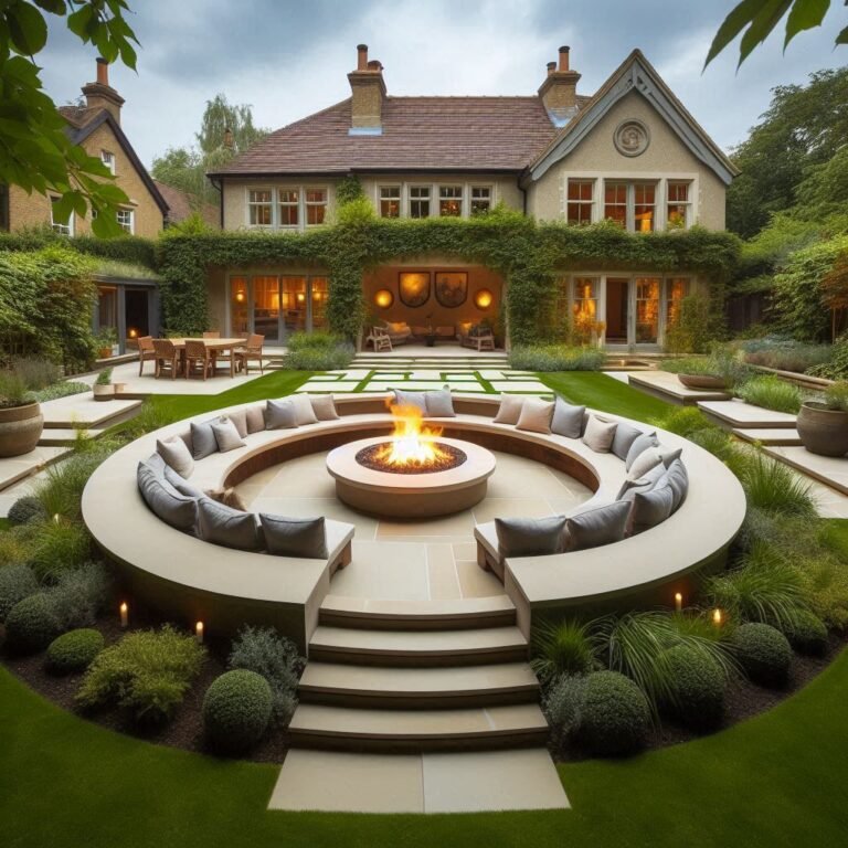 Sunken Patio With Circular Fire patio