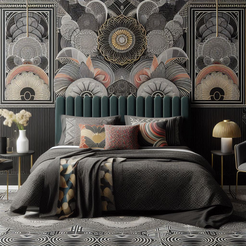 Vibrant patterns over black accent wall