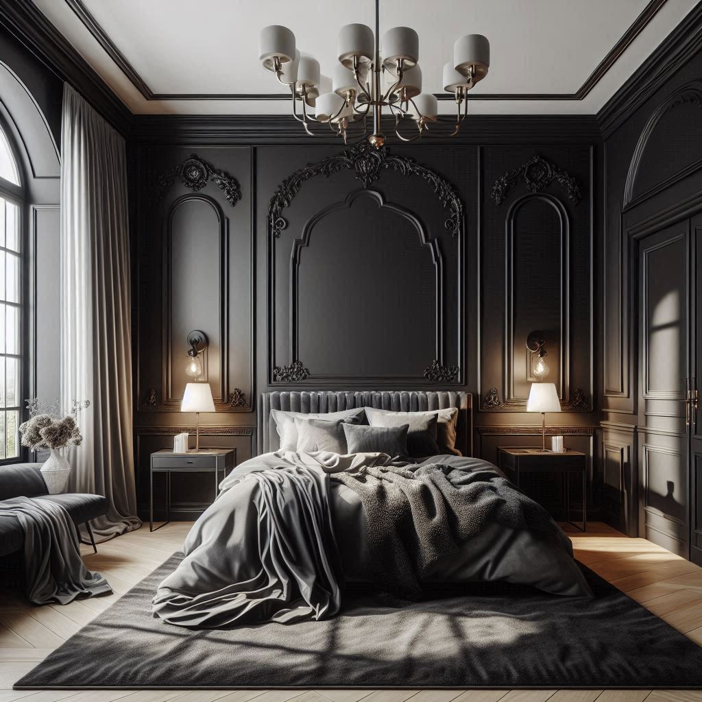 Arched and panelled black accent wall