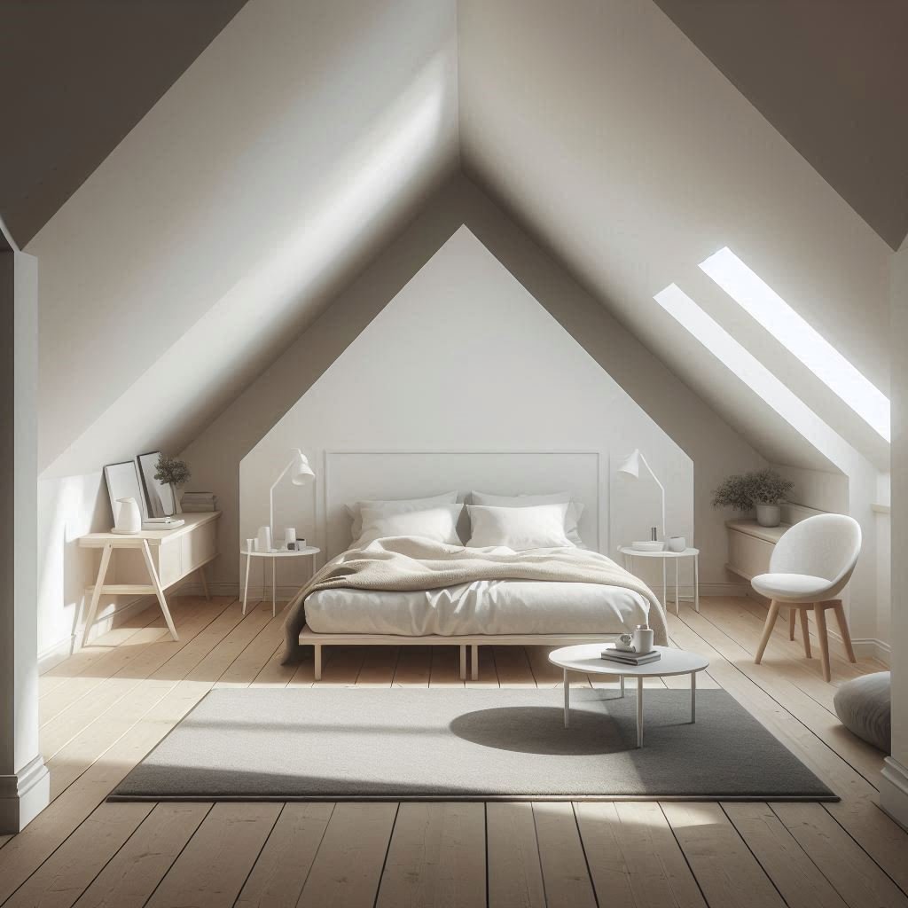 Minimalist Attic Layout With Floating Furniture