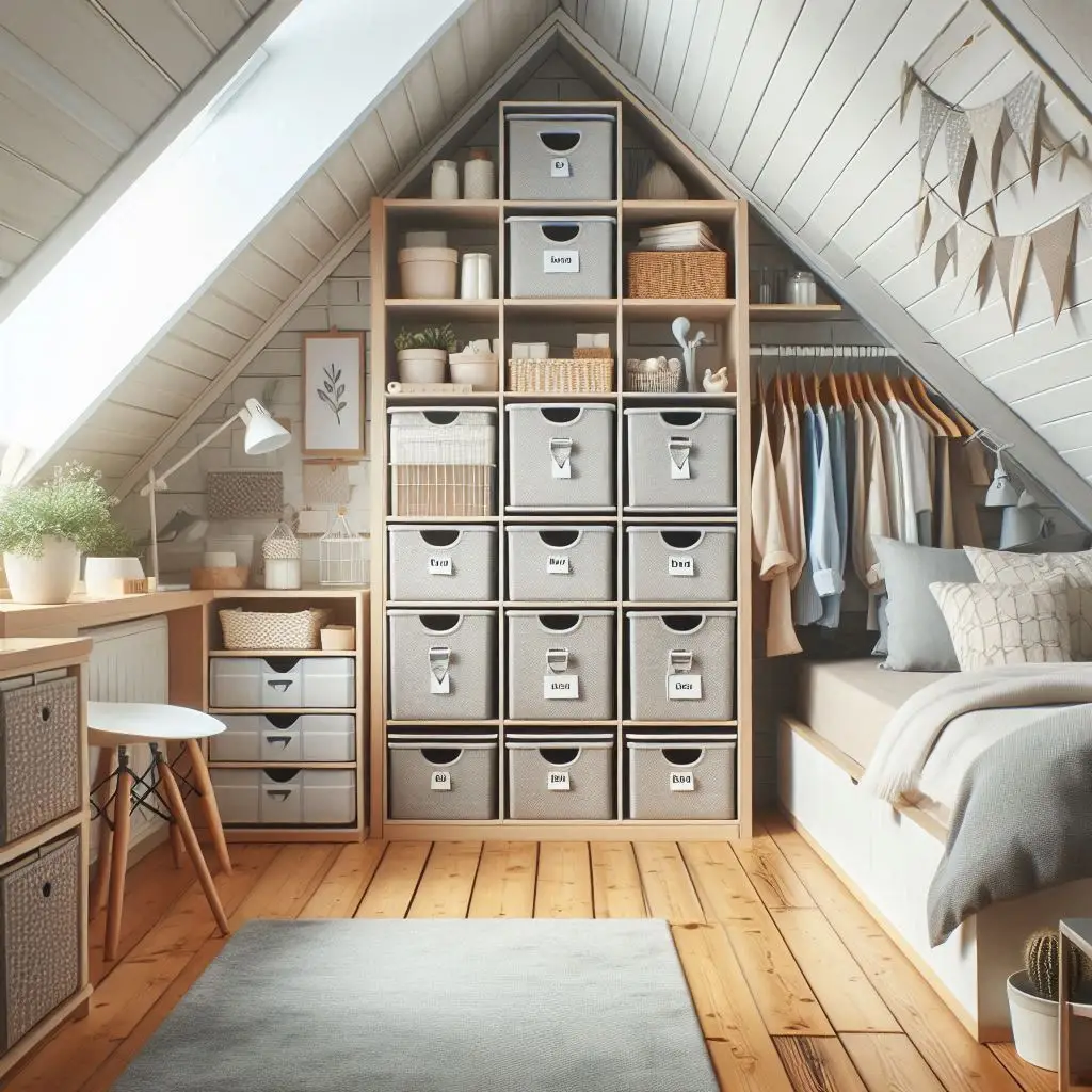 Organized Attic Room With Stylish Storage Systems