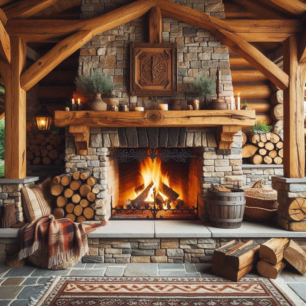 Rustic Stone Fireplace patio