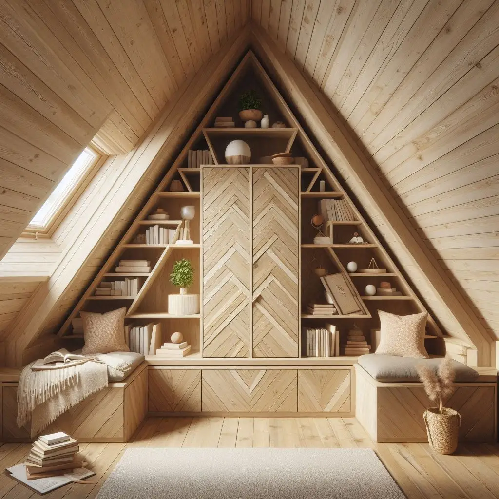 Custom corner cabinets designed to fit sloped attic bedroom corners.