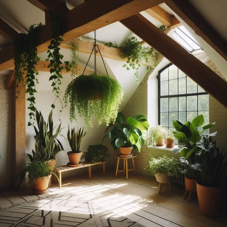 Attic Bedroom With Fresh Indoor Plants