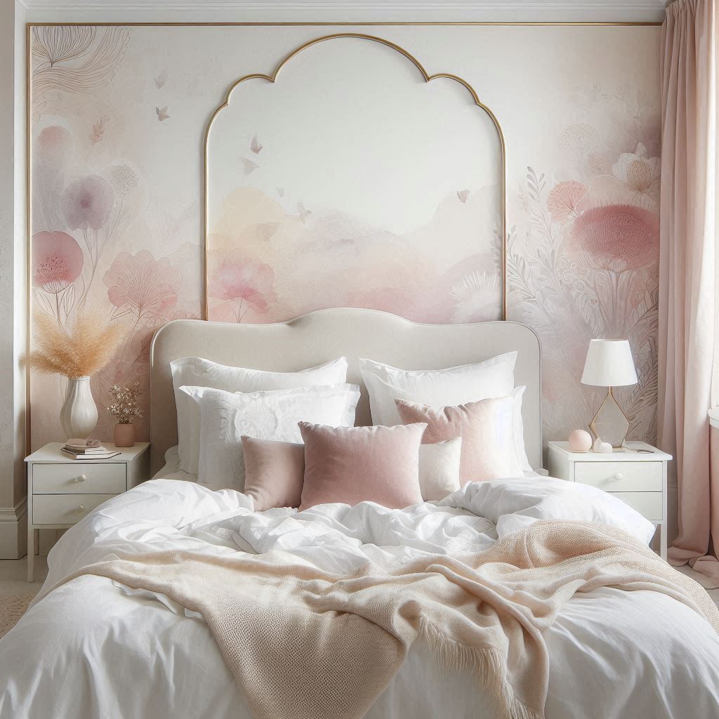 Watercolor-inspired pastel bedroom wall design