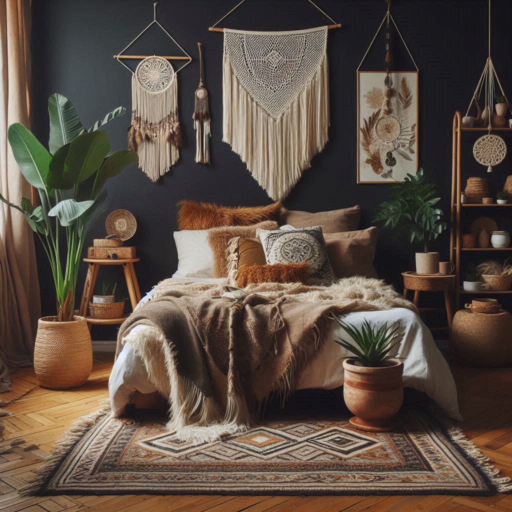 Bohemian style decor with black backdrop