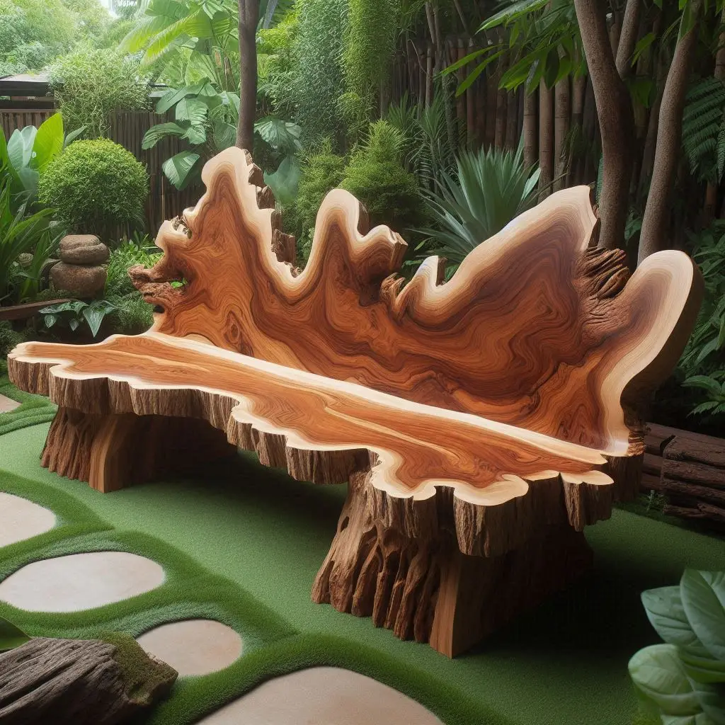 Live-Edge Wooden Bench