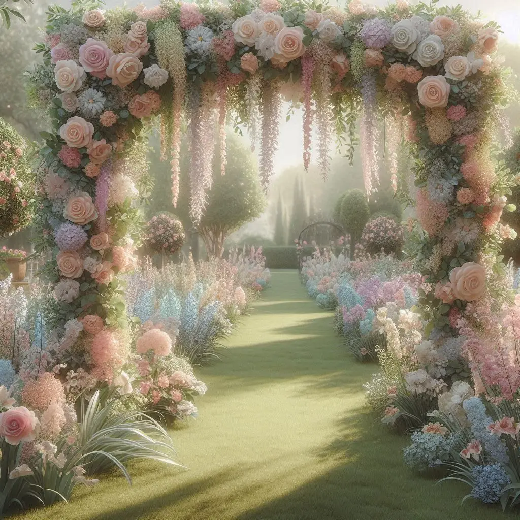 8. Pastel Floral Silk Arch (For All Seasons)
garden