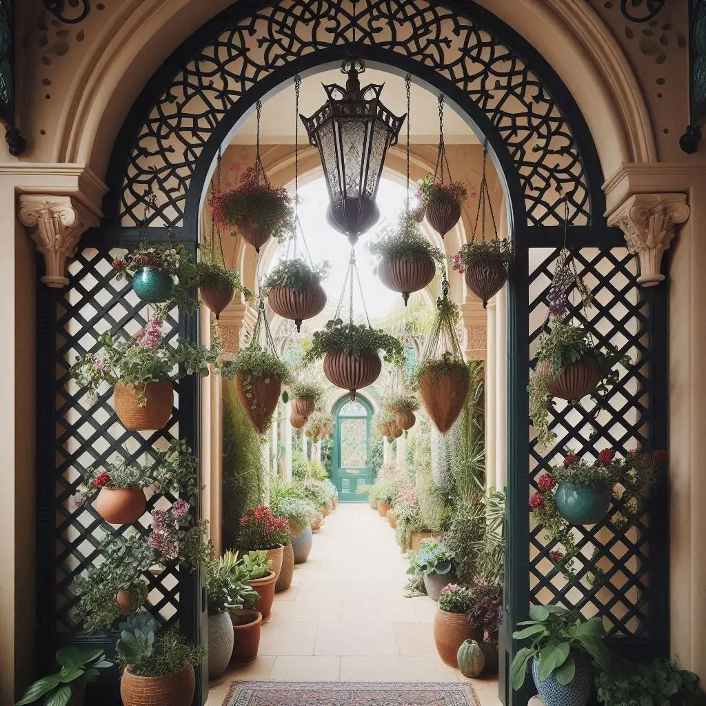 Archway with Hanging Planters