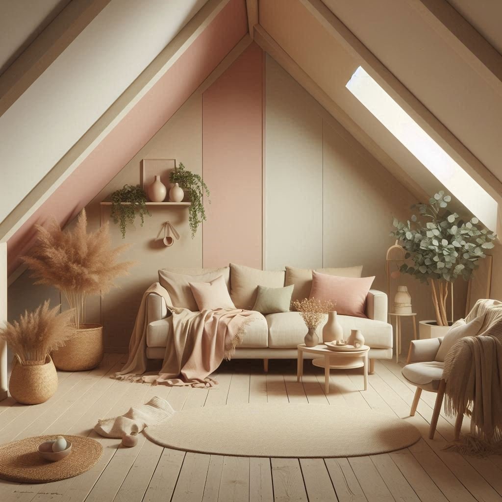 Harmonious Earth-Toned Color Palette in Attic Room