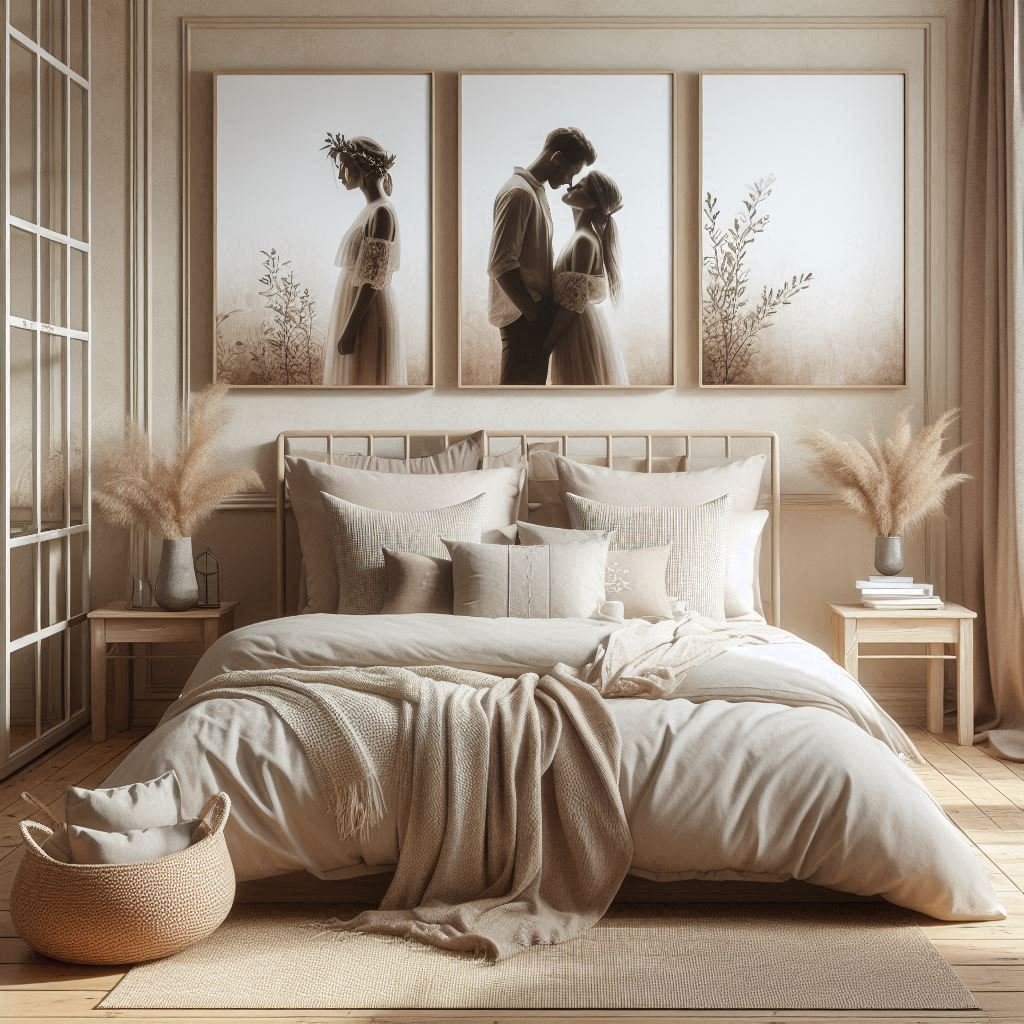 Bedroom wall with romantic couple canvas portrait