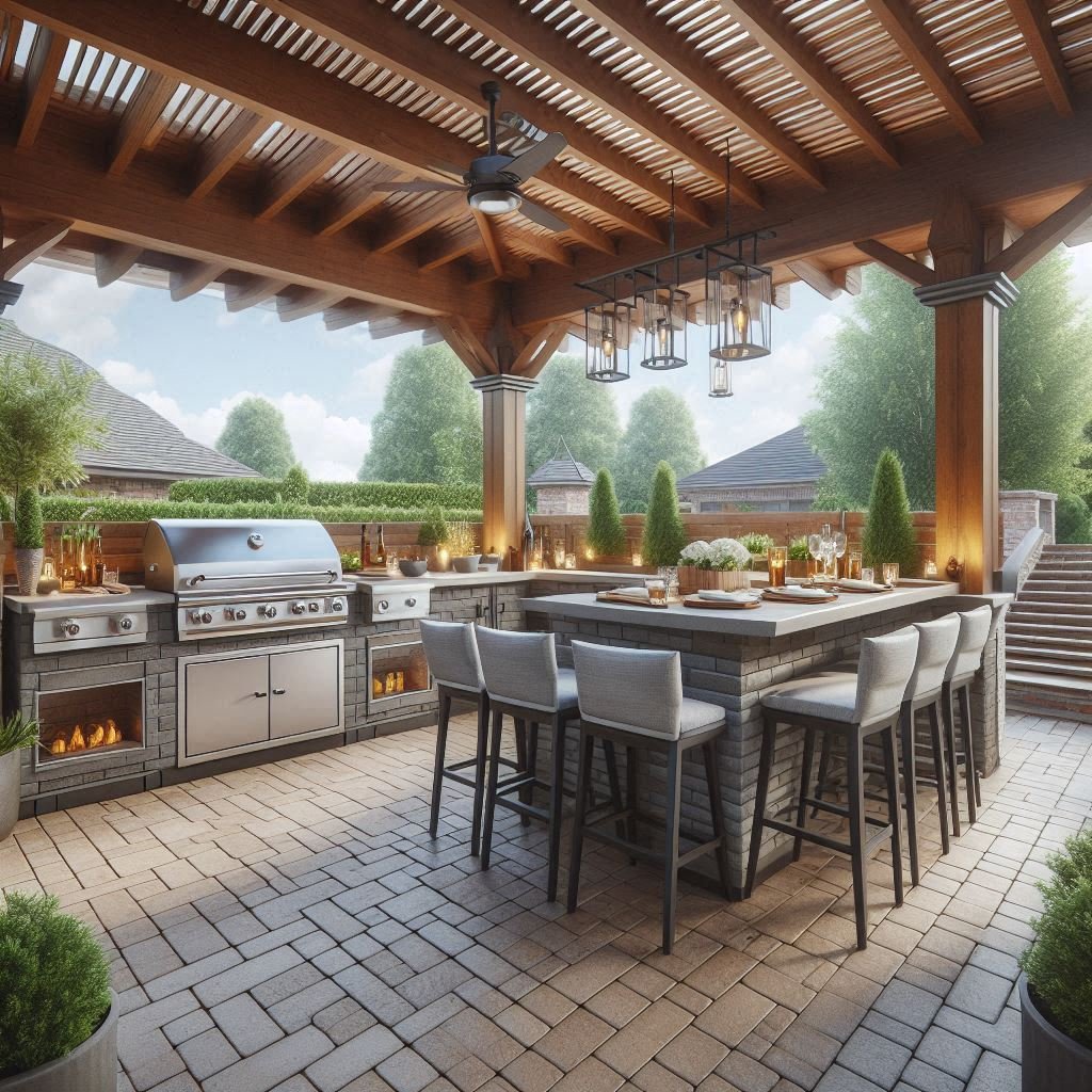 Covered Outdoor Kitchen with a Grill Station patio