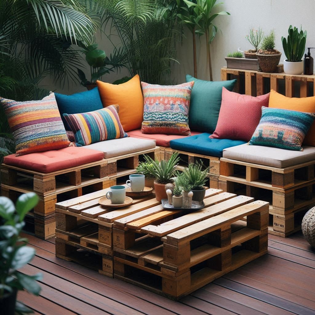 Pallet Seating with Cushions patio
