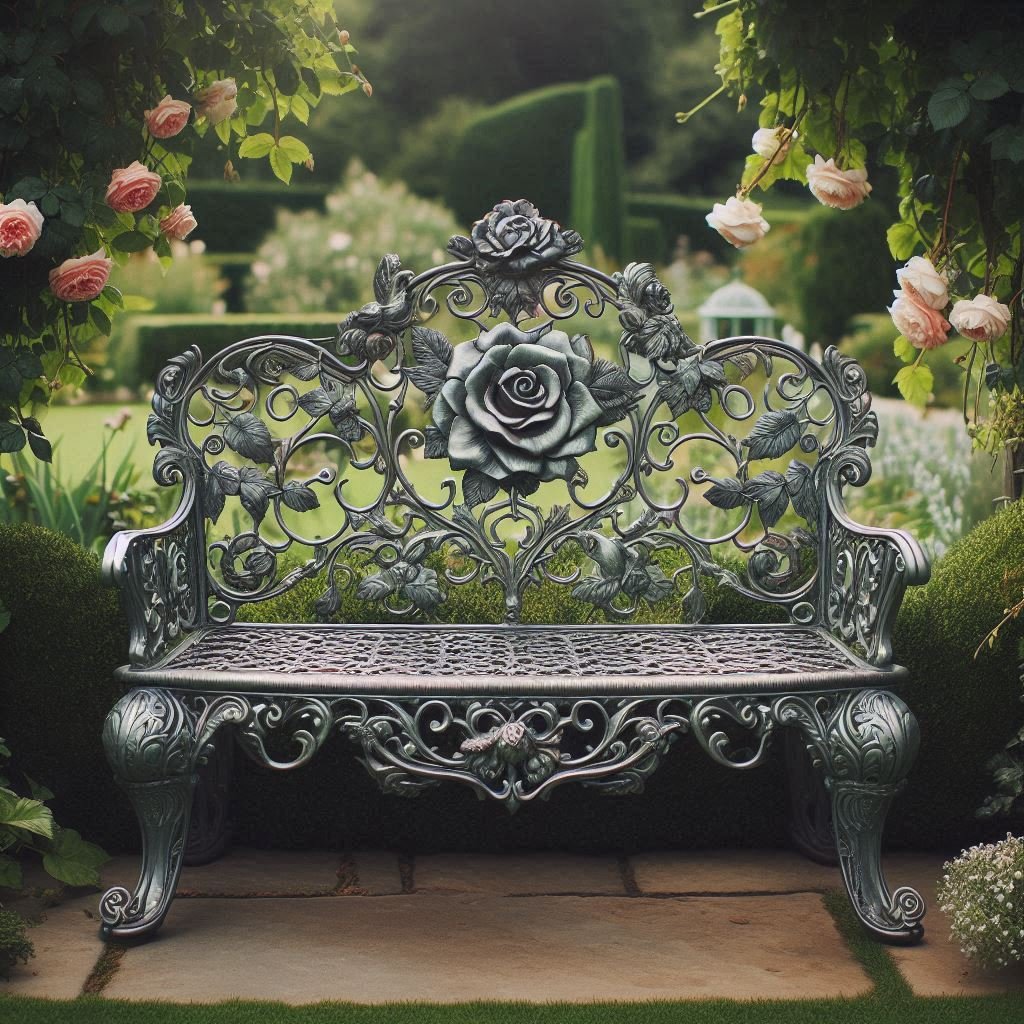 Wrought Iron Bench with Vintage Detailing