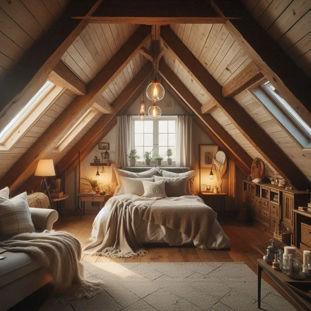 Rustic Beams in Attic Bedroom Design