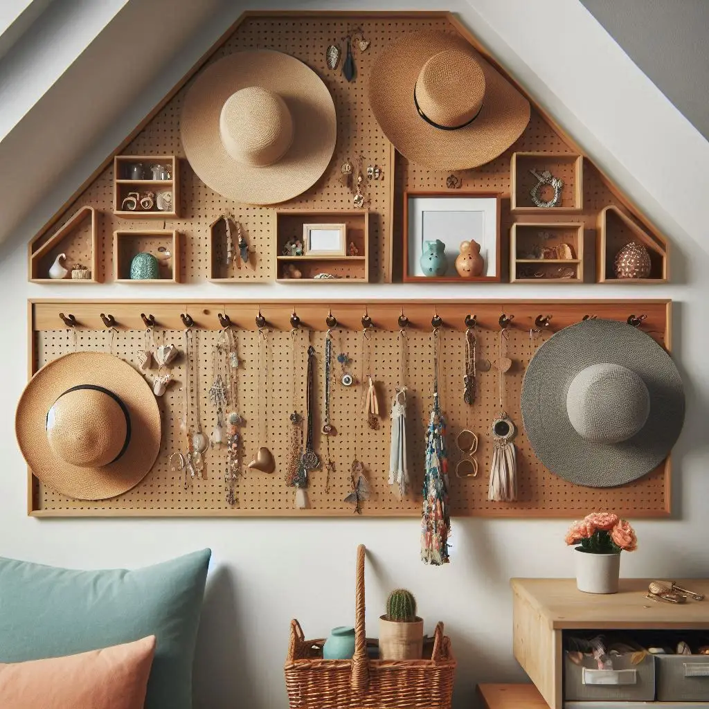 Pegboard Wall in Attic Bedroom for Accessories