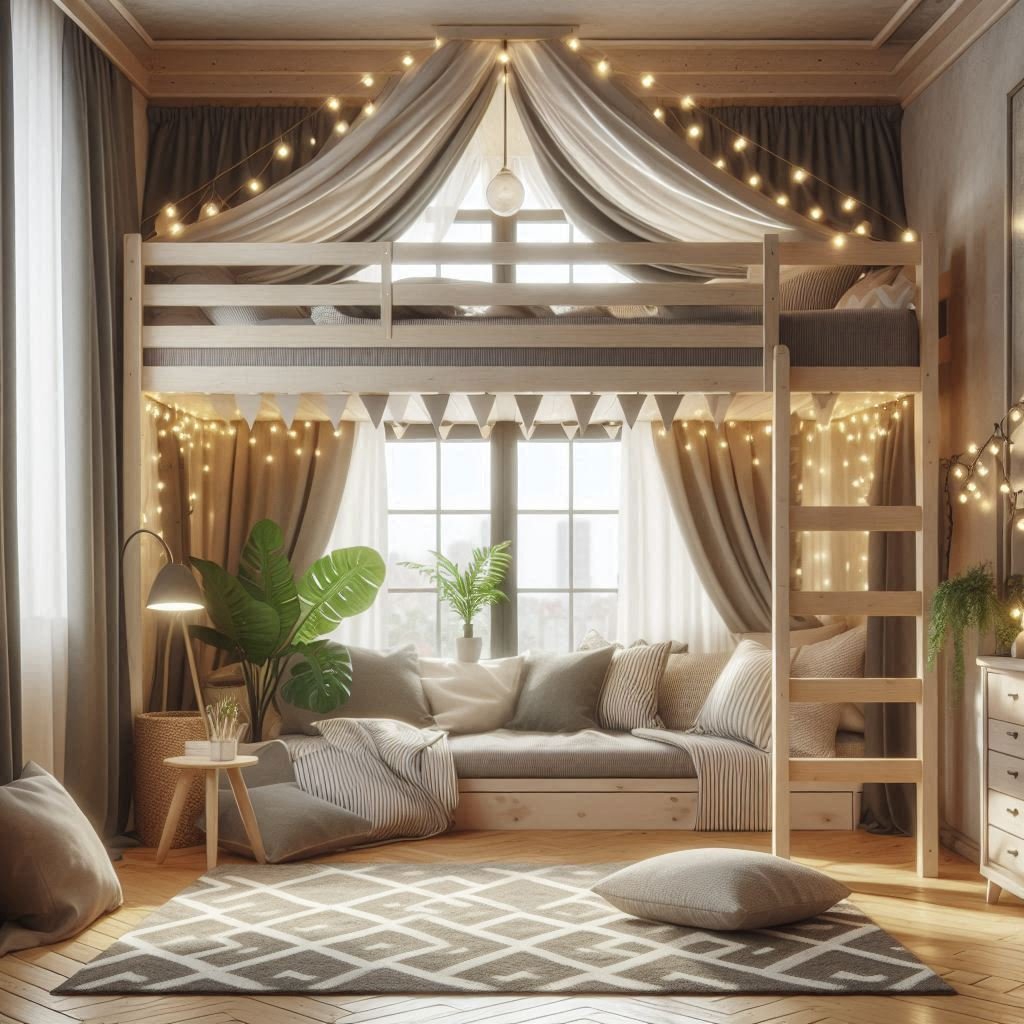 Bunk beds under attic ceiling