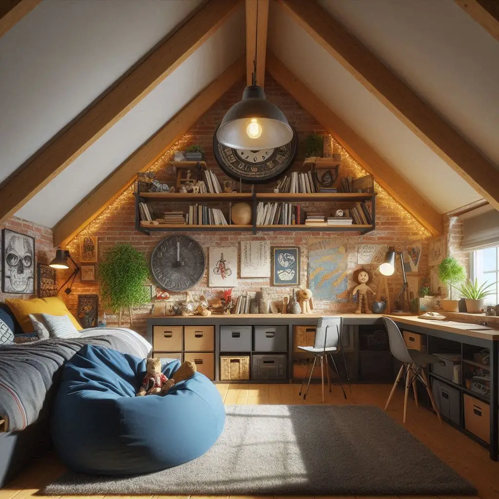 Cozy eaves nook in attic