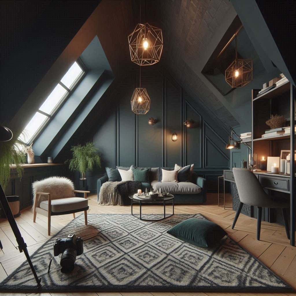 Deep Accent Wall in a Stylish Attic Bedroom