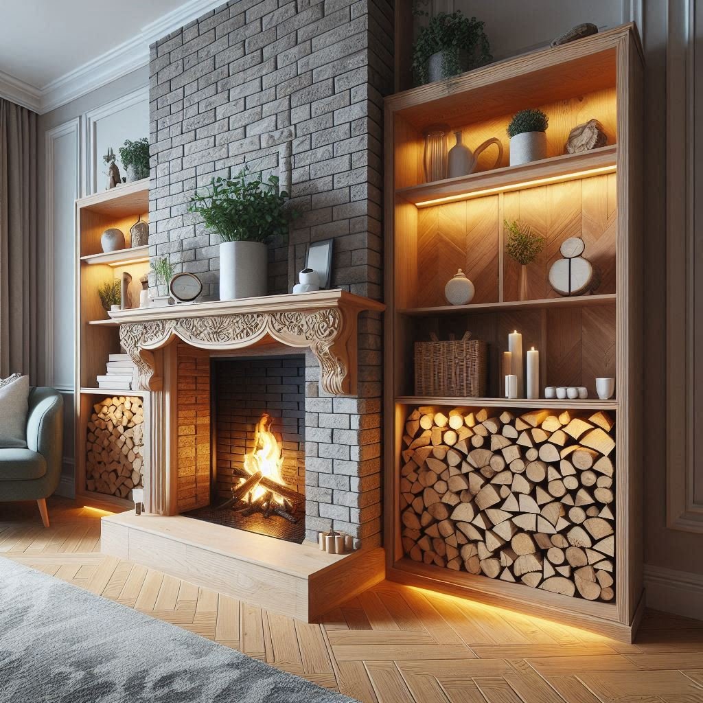 Fireplace With Built-In Wood Storage patio