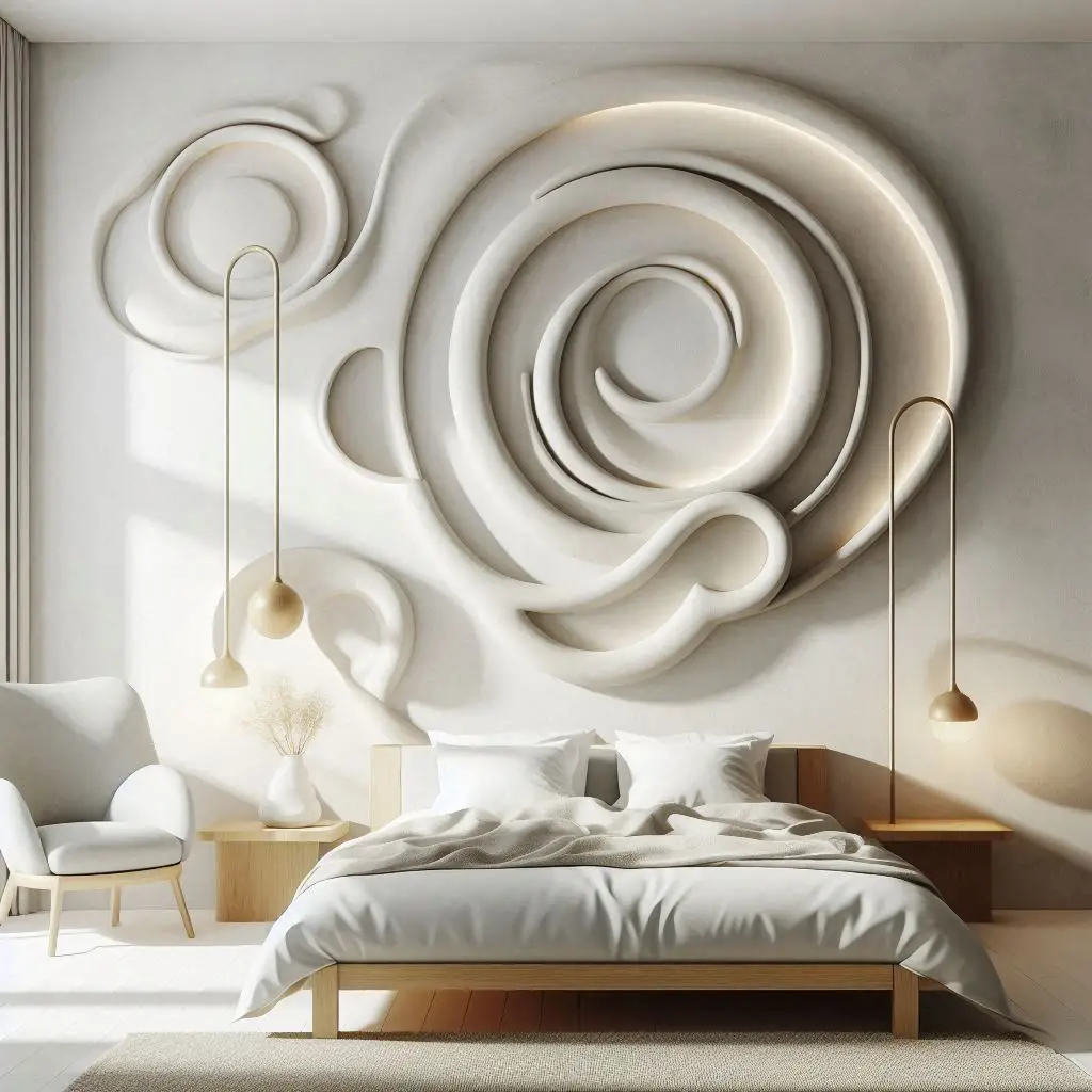 Sculptural wall sconce as art piece in modern bedroom