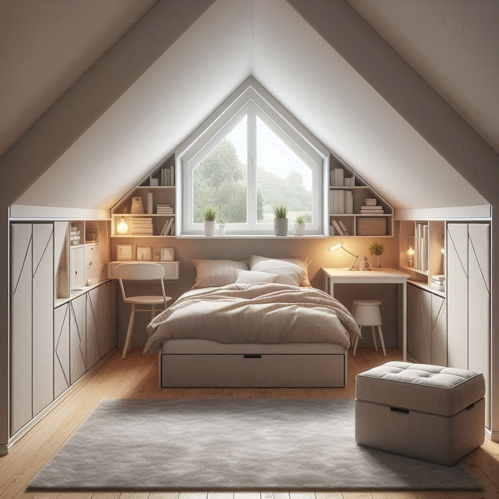 Functional Attic Bedroom With Storage Furniture