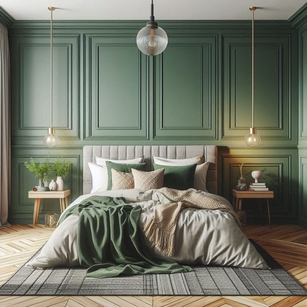 Paneled Green Bedroom Wall