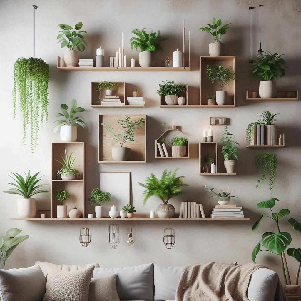 Floating Shelves with Greenery