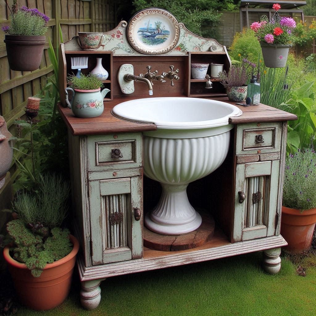 Vintage Sink with Repurposed Furniture