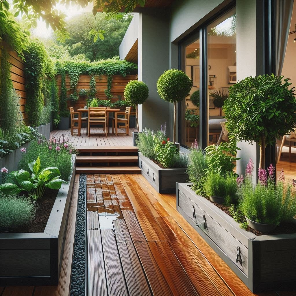 Narrow Raised Planter Boxes patio