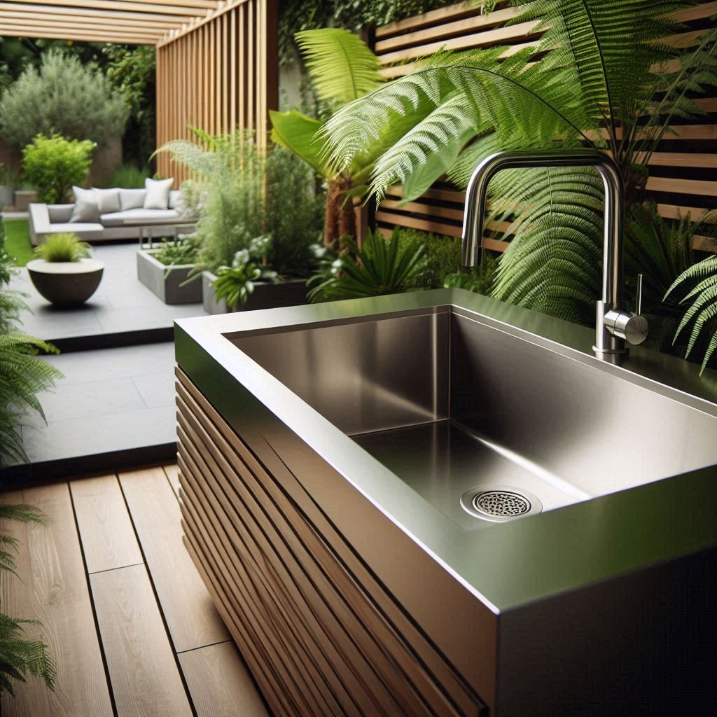 Sleek Stainless-Steel Sink for Modern Gardens