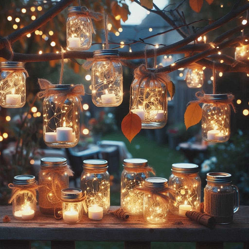  Mason Jar Lights in garden