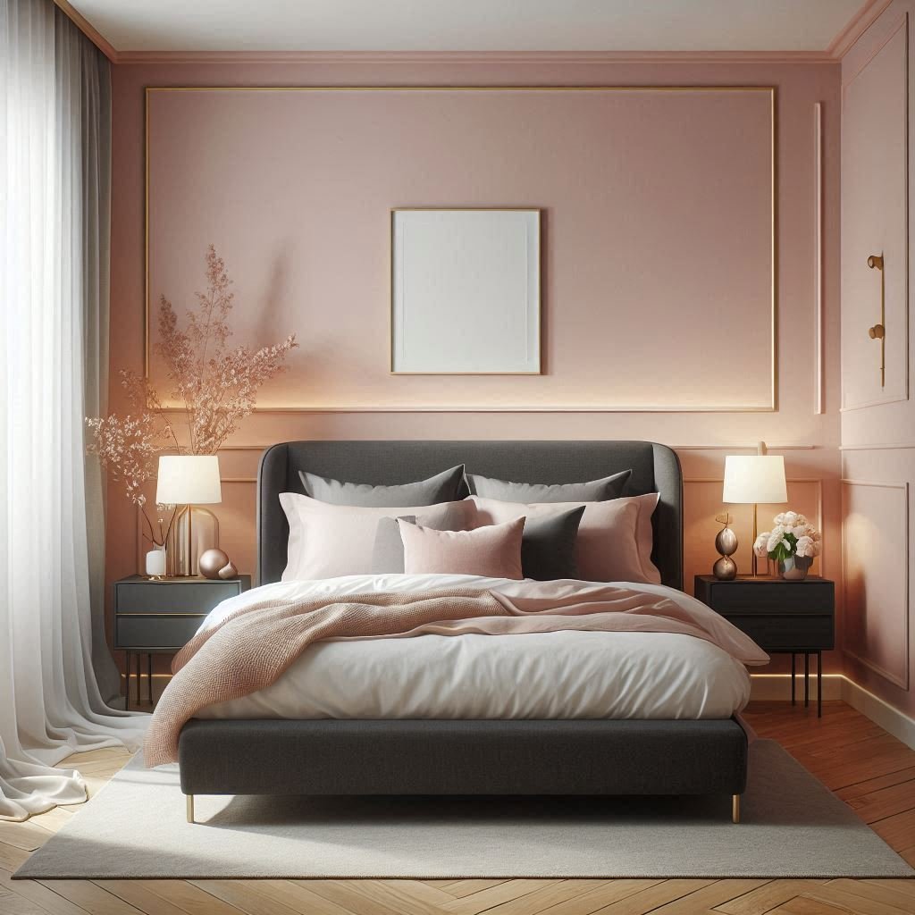  Blush Pink Walls with Charcoal Grey Bed