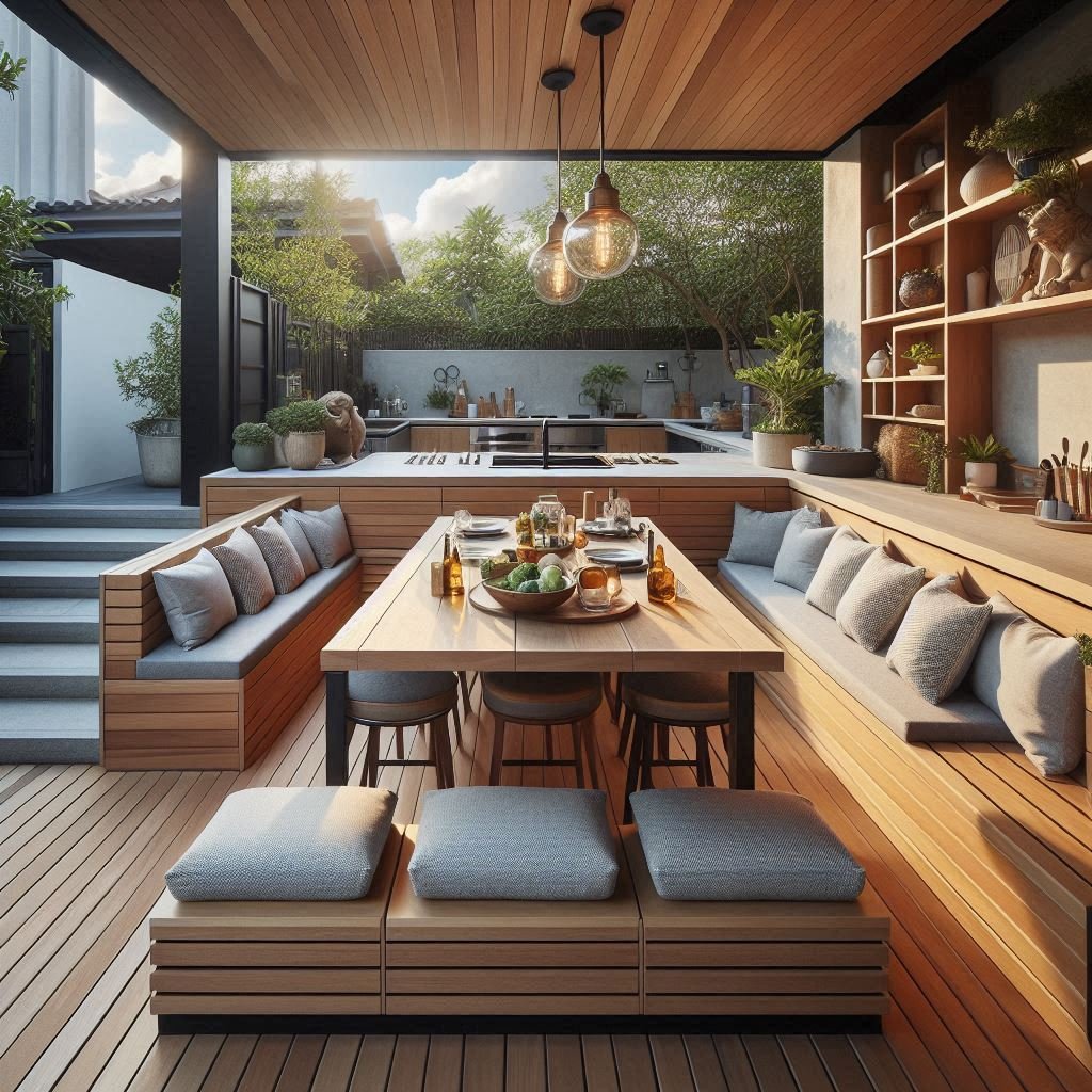 Built-in Seating with Kitchen Island patio