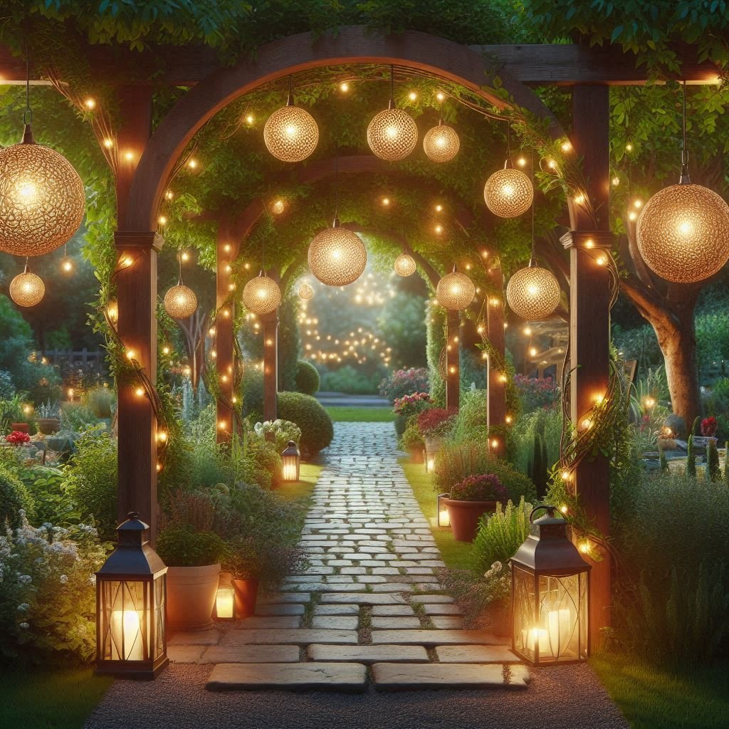 Garden Arch with Hanging Lanterns
