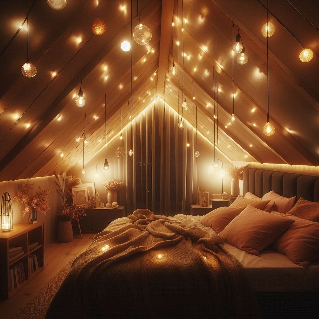 Ambient Lighting Magic in Cozy Attic Bedroom