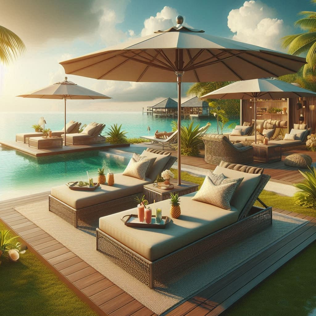 Double Chaise Lounges with Umbrellas patio