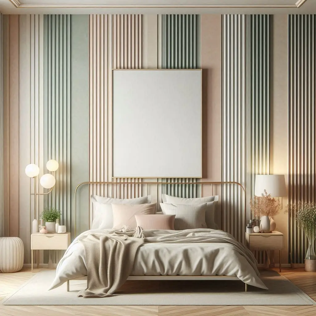 Modern striped wallpaper design in cozy bedroom