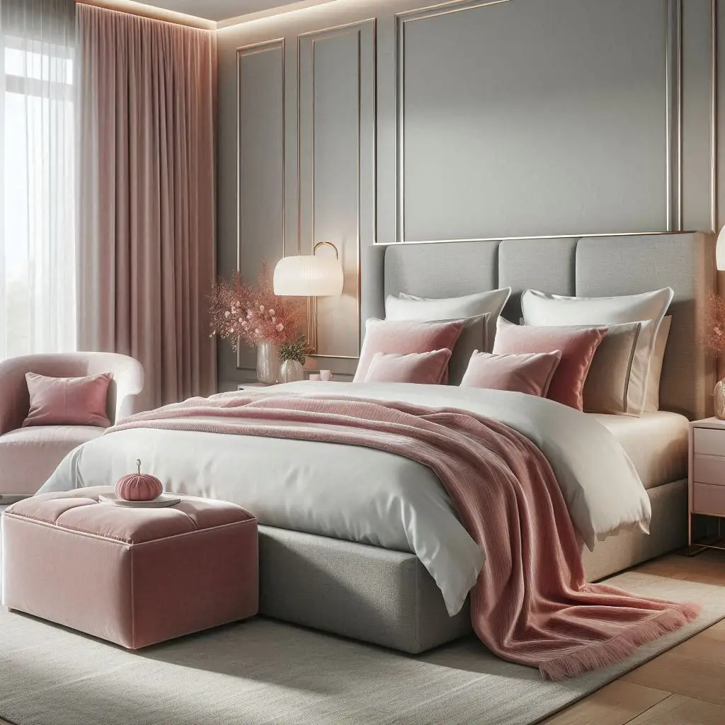 Soft Grey Walls with Pink Velvet Accents