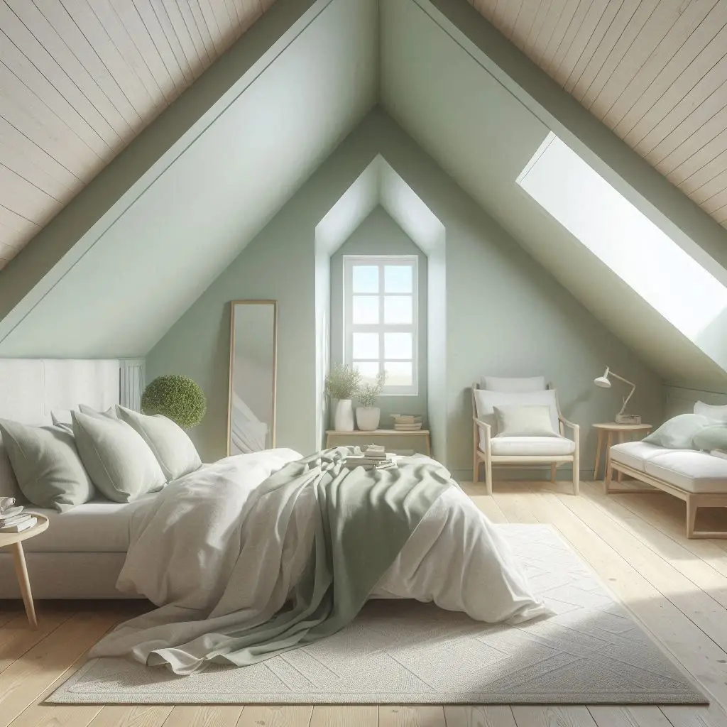 Light-colored attic bedroom that feels open and spacious.