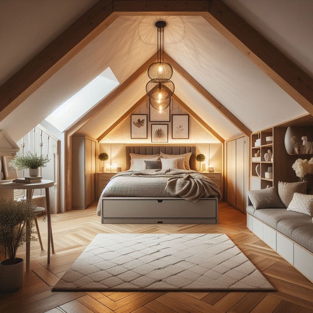 Hidden Storage Bed Under the Sloped Ceiling