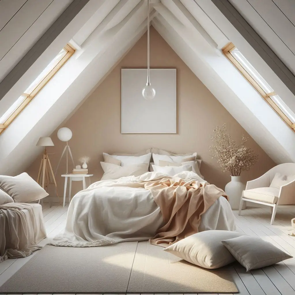 Neutral Attic Bedroom With Calming Color Palette
