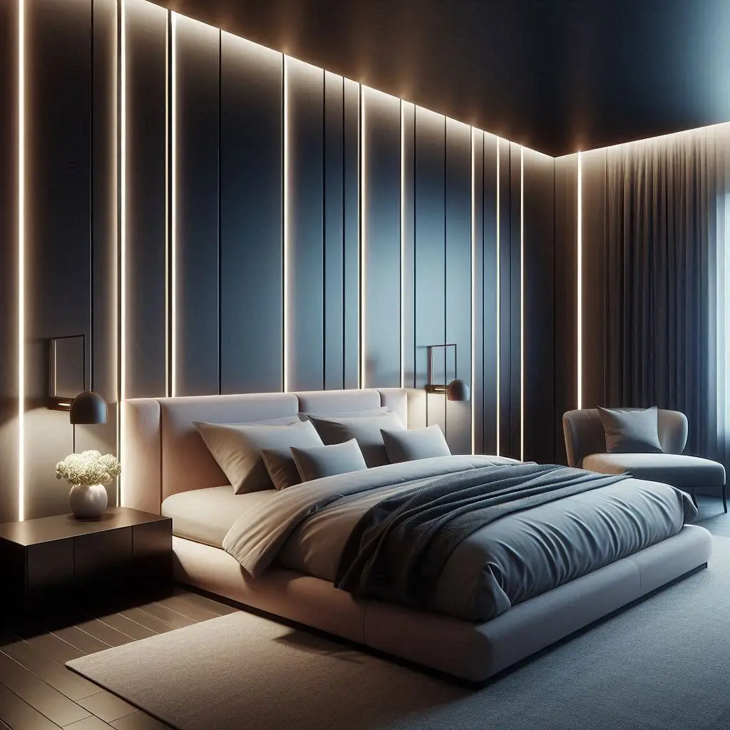 LED wall sconces with soft glow in modern bedroom