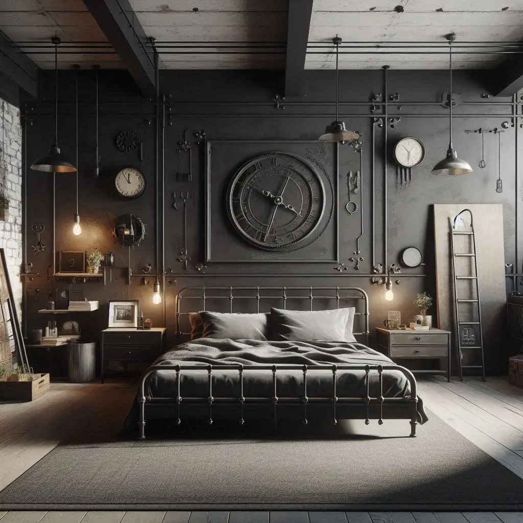Black wall paired with concrete industrial elements