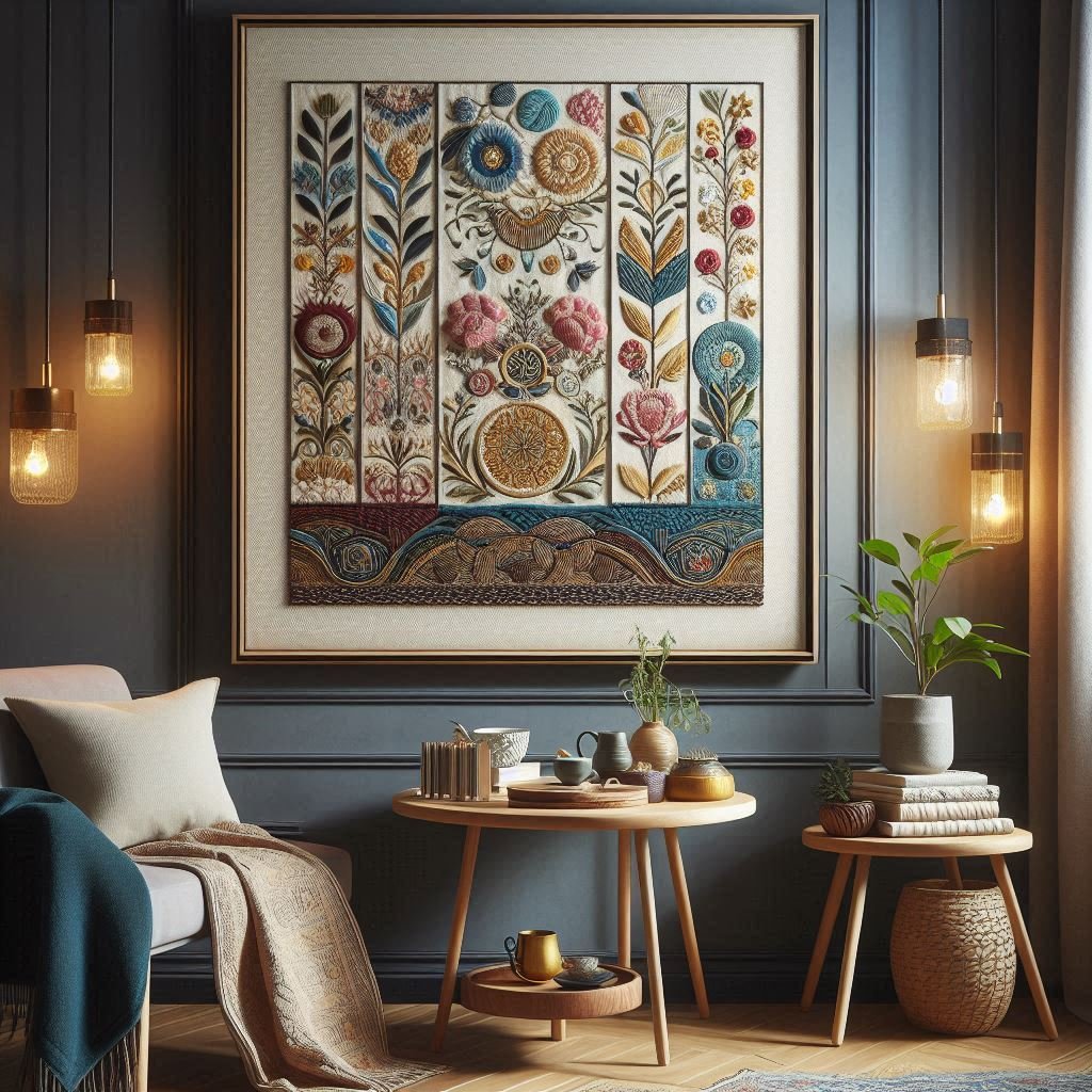 Framed Fabric Panels or Textile Art wall
